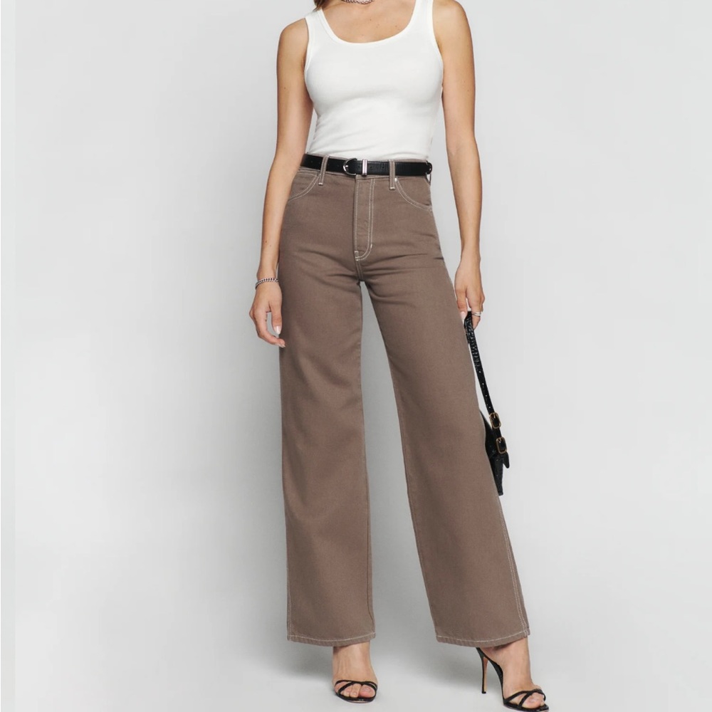 Reformation Cowboy High Rise Wide Leg Jeans Brown Size 27
